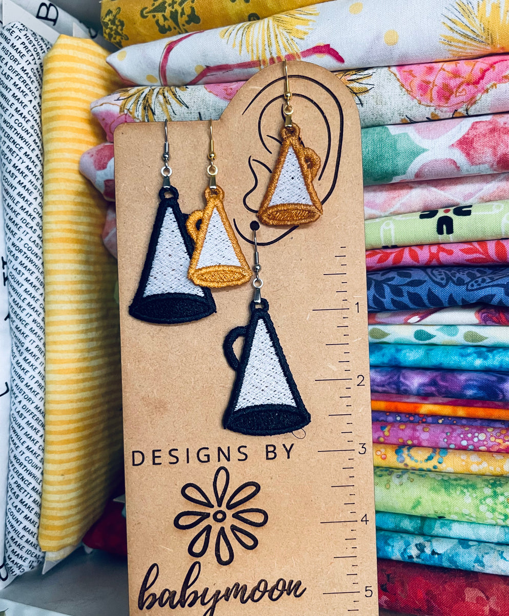 Megaphone Cheer FSL Earrings In the Hoop Freestanding Lace Earrings