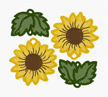 Feuilles de tournesol Dangles FSL Boucles d’oreilles SET- Dans les boucles d’oreilles en dentelle autoportantes Hoop