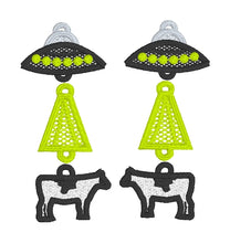 UFO Alien Spaceship Cow Dangles FSL Pendientes SET- En los pendientes de encaje independientes del aro