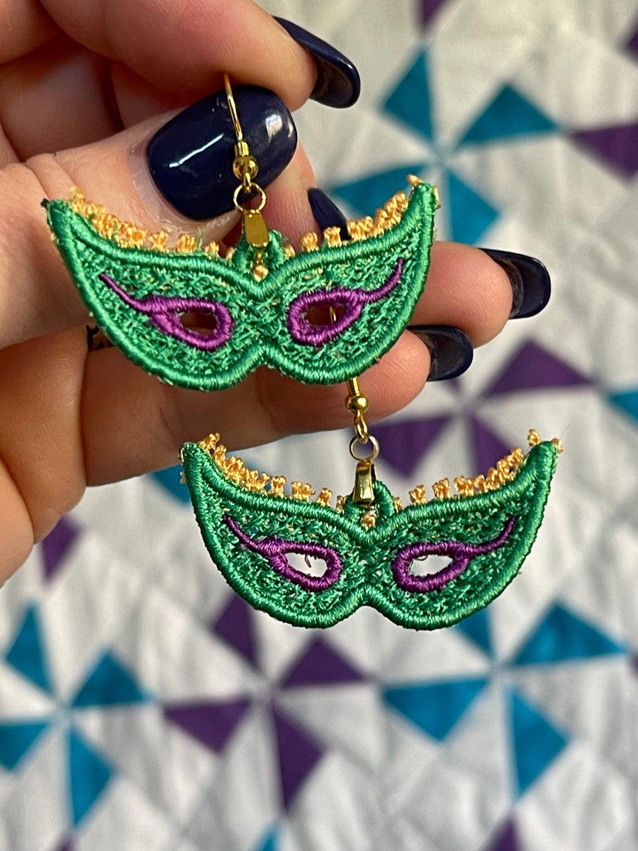 Mardi Gras Masks FSL Earrings In the Hoop Freestanding Lace Earrings