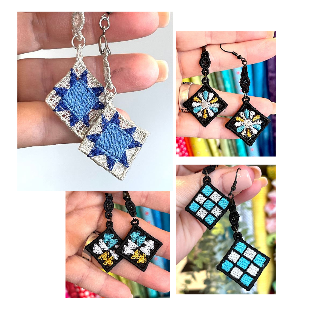 FSL Quilt Block Dangle Earrings BUNDLE In the Hoop Freestanding Lace Designs By Babymoon