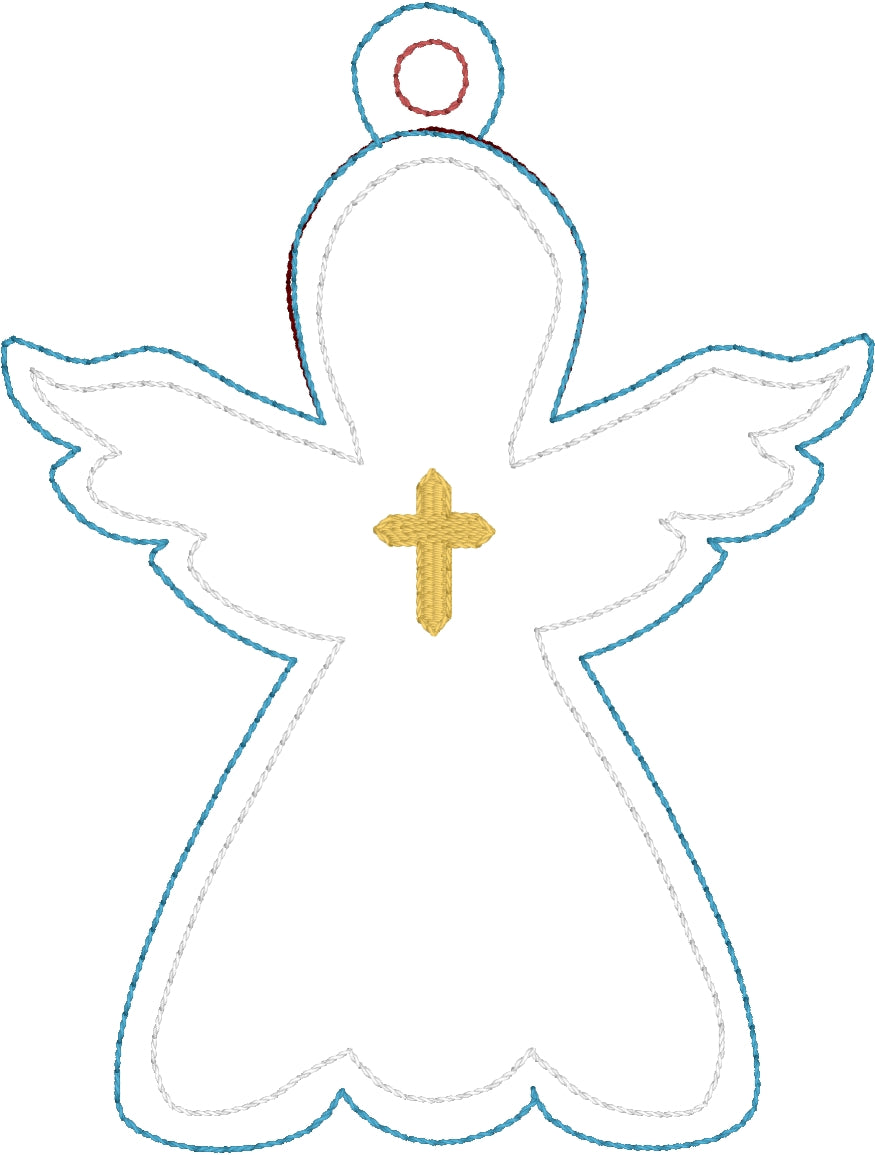 Cross Angel Christmas Ornament for 4x4 hoops – Designs By Babymoon, image size:875x1155