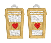 Coffee Cup (To Go Cup) FSL Earrings - Freestanding Lace Earring Design - In the Hoop Embroidery Project
