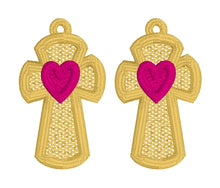 Boucles d’oreilles Heart Cross FSL - Boucles d’oreilles en dentelle autoportantes In the Hoop
