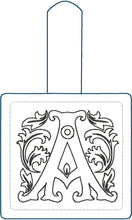 Ornate Alpha Tag Bundle Embroidery Design | A–Z Letter Key Fob Set | Elegant Monogram Snap Tab Machine Embroidery Files