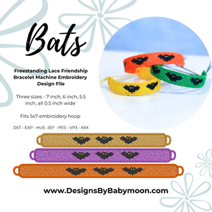 FSL Friendship Bracelet Bats - In the Hoop Freestanding Lace Bracelet in Three Sizes