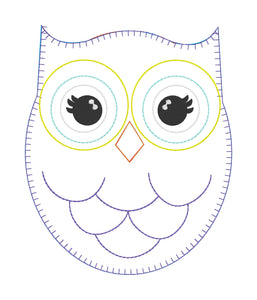 Cuddly Owl Raw Edge Applique Designs - FIVE Sizes 4x4,  5x7, 6x10, 8x12, 14x14