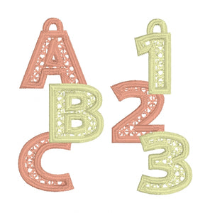 FSL ABC and 123 Earrings- In the Hoop Freestanding Lace Earrings