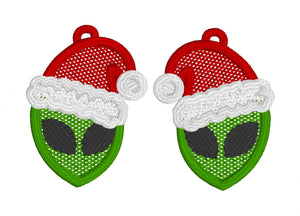 Pendientes FSL navideños con sombrero de Papá Noel alienígena - Pendientes de encaje independientes en el aro