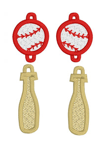 Baseball And Bat Dangle FSL Earrings - Freestanding Lace Earring Design - In the Hoop Embroidery Project