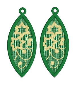 Boucles d’oreilles Christmas Sparkle Wedge FSL - Boucles d’oreilles en dentelle autoportantes In the Hoop - DEUX TAILLES