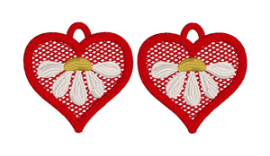 Daisy Heart FSL Earrings - In the Hoop Freestanding Lace Earrings