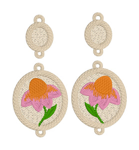 Echinacea Dangles FSL Boucles d’oreilles SET- Dans les boucles d’oreilles en dentelle autoportantes Hoop