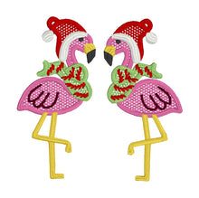 Christmas Flamingo Claus FSL Earrings - In the Hoop Freestanding Lace Earrings