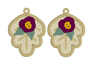 Boucles d’oreilles Floral Oak Leaf FSL - Conception de boucles d’oreilles en dentelle autoportantes - Dans le projet de broderie Hoop