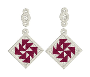 Flying Geese Quilt Block Dangle Boucles d’oreilles SET- Dans le cerceau Boucles d’oreilles en dentelle autoportantes