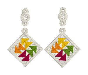 Flying Geese Quilt Block Dangle Earrings SET- In the Hoop Freestanding Lace Earrings