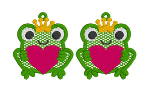 Frog Prince FSL Earrings - In the Hoop Freestanding Lace Earrings