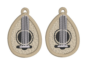 Guitar Teardrop 5 string FSL Earrings - In the Hoop Freestanding Lace Earrings