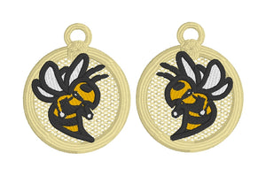 Hornets Circle FSL Earrings - In the Hoop Freestanding Lace Earrings