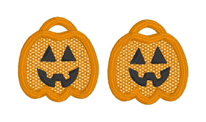 Jack O Lantern Trio Pumpkin Bucket FSL Boucles d’oreilles - Conception de boucles d’oreilles en dentelle autoportantes - Dans le projet de broderie Hoop