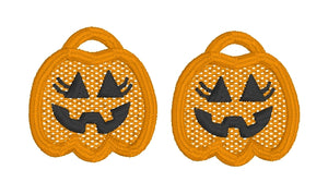 Jack O Lantern Trio Pumpkin Bucket FSL Earrings - Freestanding Lace Earring Design - In the Hoop Embroidery Project