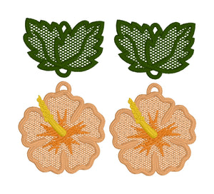 Leafy Hibiscus Dangles FSL Earrings SET- In the Hoop Freestanding Lace Earrings