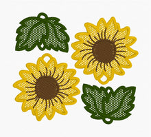 Leafy Sunflower Dangles FSL Earrings SET- In the Hoop Freestanding Lace Earrings