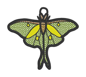 Luna Moth Freestanding Lace (FSL) Suncatcher, Ornament, or Bookmark - In the Hoop Machine Embroidery Design File