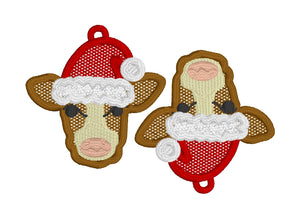 Bonita vaca con sombrero de Papá Noel Pendientes FSL navideños - En los pendientes de encaje independientes del aro