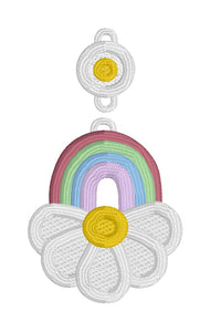 Rainbow Daisy Dangles FSL Earrings SET- In the Hoop Freestanding Lace Earrings