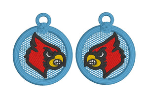 Red Bird Circle FSL Earrings - In the Hoop Freestanding Lace Earrings