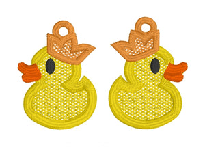 Rubber Ducky Crown Prince/Princess FSL Earrings - In the Hoop Freestanding Lace Earrings