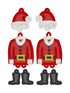 Santa Suit Dangles FSL Boucles d’oreilles SET - Boucles d’oreilles en dentelle autoportantes dans le cerceau