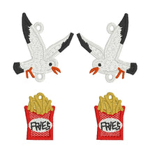 Seagulls and Fries Dangle FSL Earrings - In the Hoop Freestanding Lace Earrings