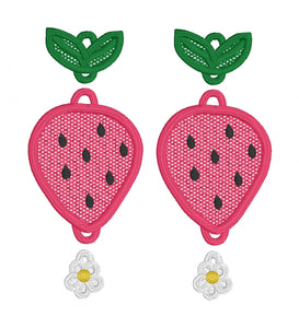 Strawberry Dangles FSL Earrings - In the Hoop Freestanding Lace Earrings