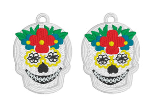 Boucles d’oreilles Sugar Skull Calavera FSL - Boucles d’oreilles en dentelle autoportantes In the Hoop