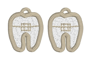 Tooth with Braces FSL Earrings and Side Link Bracelet elements - In the Hoop Freestanding Lace Earrings