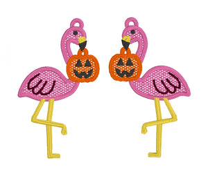 Trick or Treat Flamingo FSL Earrings - In the Hoop Freestanding Lace Earrings