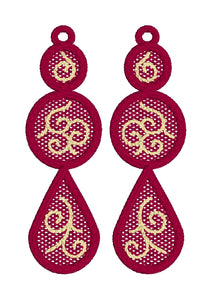 Triple Dipper FSL Earrings - In the Hoop Freestanding Lace Earrings