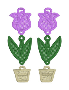 Boucles d’oreilles Tulip Pot Dangles FSL - Boucles d’oreilles en dentelle autoportantes In the Hoop