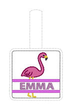 Flamingo snap tab Bag Tag for 4x4 hoops