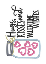 Câlins et bisous et Valentine Wishes Mason Jar Applique Designs - Trois tailles 5x7, 6x10, 8x12