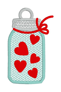 Jar of Hearts Mylar Freestanding Lace Ornament or Bookmark for 4x4 Hoops