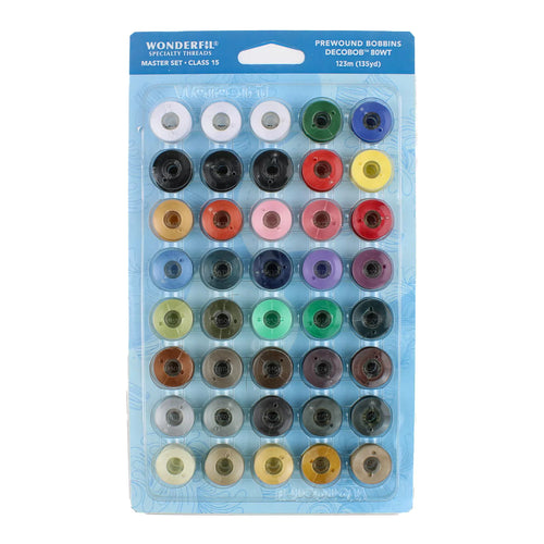 DecoBOB Prewound Bobbins MASTER SET FOR SINGLE NEEDLE MACHINES SIZE 15