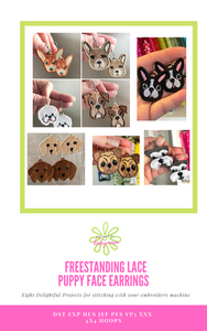 Freestanding Lace Puppy Face Earrings Bundle Set Paper Pattern Download