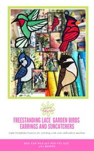FSL Garden Birds Pendientes y Suncatchers Bundle Set Paquete de papel- Ocho diseños - Colibrí, Cardenal, Bluejay y Carbonero - Descarga de patrón de papel