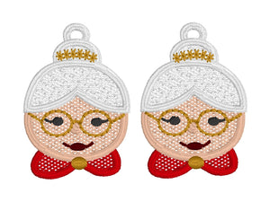 Boucles d’oreilles Santa Face FSL - Boucles d’oreilles en dentelle autoportantes In the Hoop