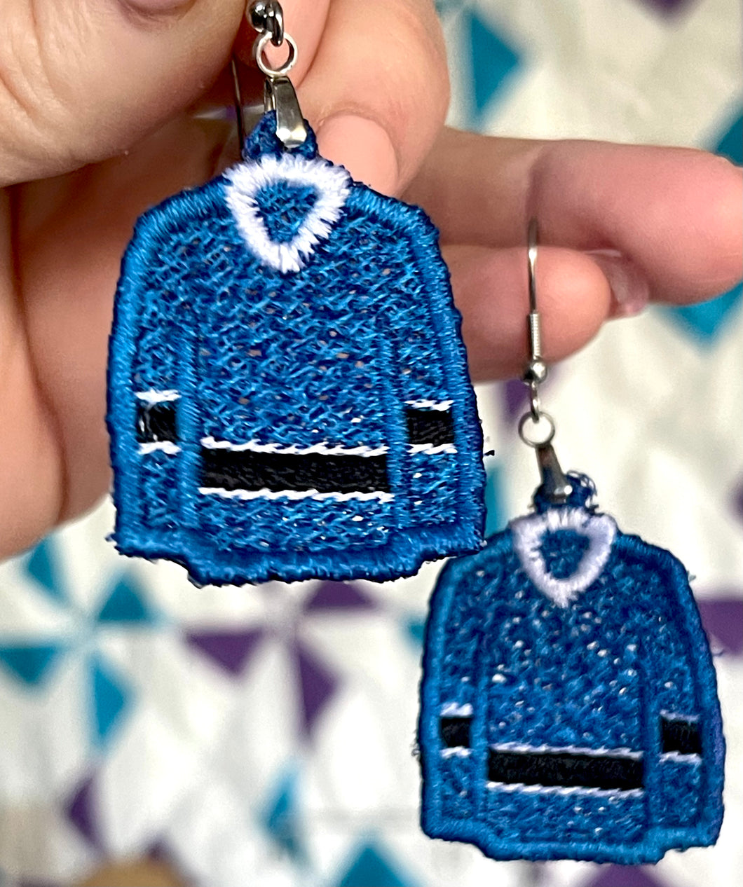 Hockey Jersey FSL Earrings - Freestanding Lace Earring Design - In the Hoop Embroidery Project