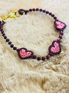 FSL Triple Heart Strings Bracelet Length - In the Hoop Freestanding Lace Bracelet in Three Sizes